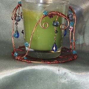 Handcrafted Copper Wire Candle Holder with Green Candle